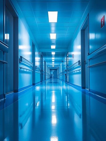 创意蓝色医院走廊背景住院场所医疗病房