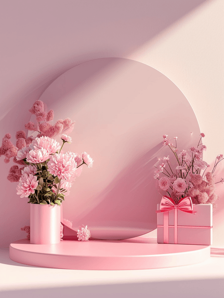 创意情人节产品展台情人节花朵植物粉色鲜花背景