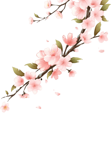 创意樱花枝春天盛开手绘元素桃花树枝