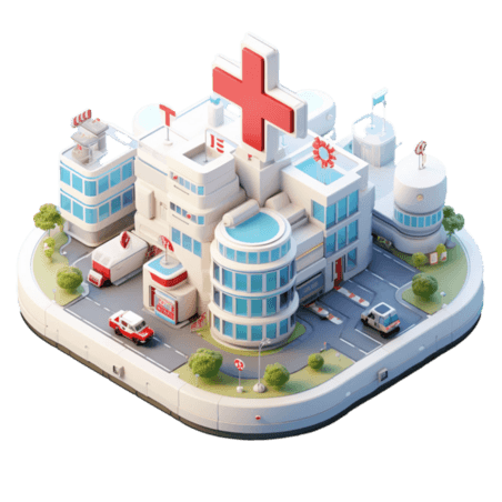 创意几何小型医院3D立体建筑元素免抠图案