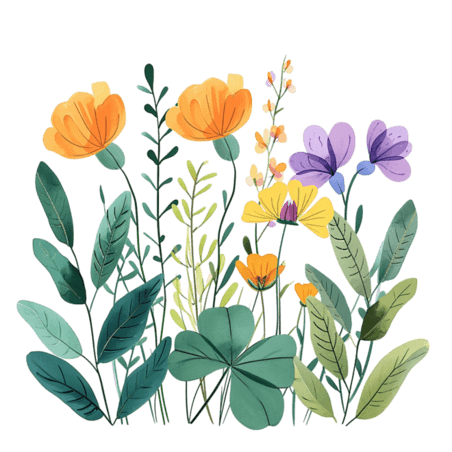 创意元素春天花草植物花朵手绘插画