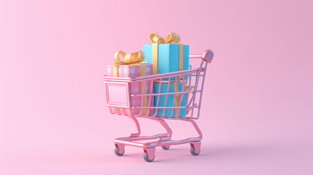 创意粉色3D立体电商购物车插画8