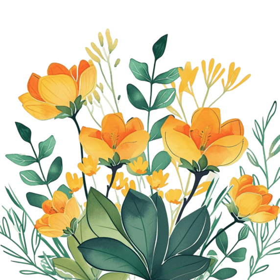 创意黄色花草植物花朵手绘插画春天花朵元素