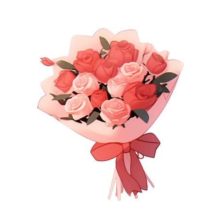 创意情人节粉色玫瑰花水彩卡通花束装饰元素