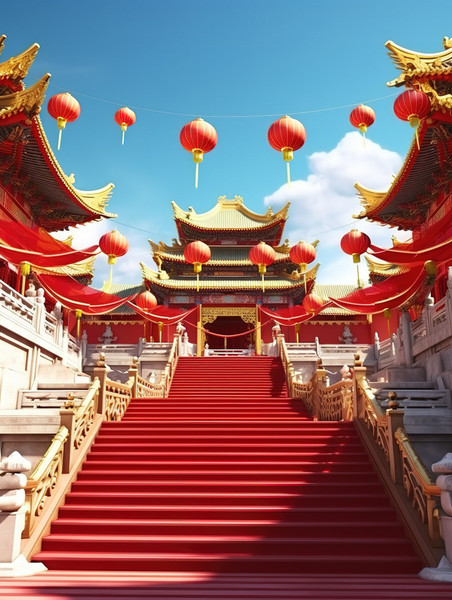 创意传统建筑的3d年货中国风国潮中式建筑背景