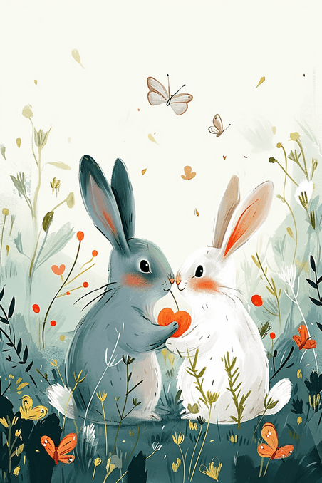 创意春天春天童话可爱兔子手绘插画