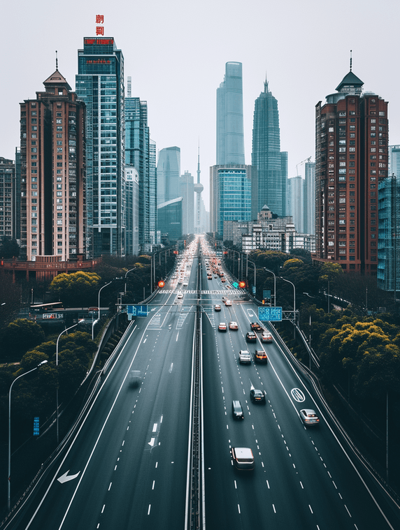 创意上海高架的路中交通运输城市建筑车道