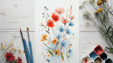 创意简约白色水彩植物花卉春天花朵画画培训