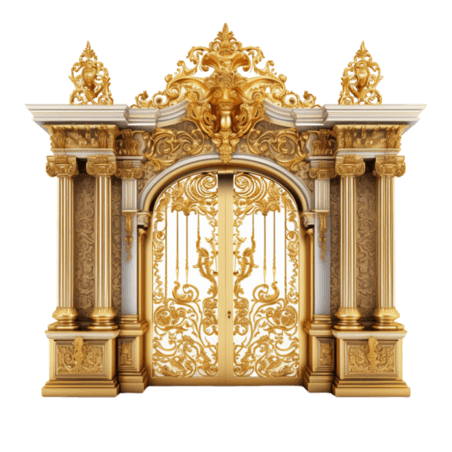 创意欧式复古装饰白金大门元素立体免抠图案
