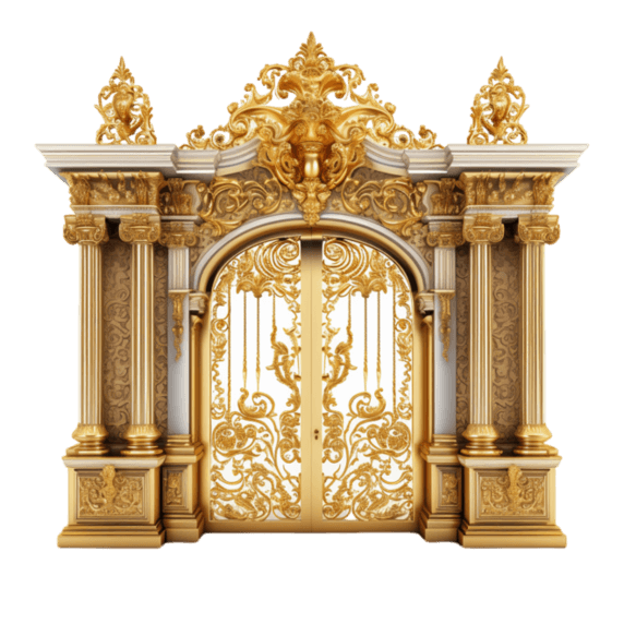 创意欧式复古装饰白金大门元素立体免抠图案