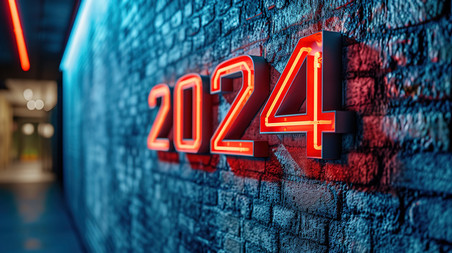 创意新年霓虹灯2024年数字商务背景