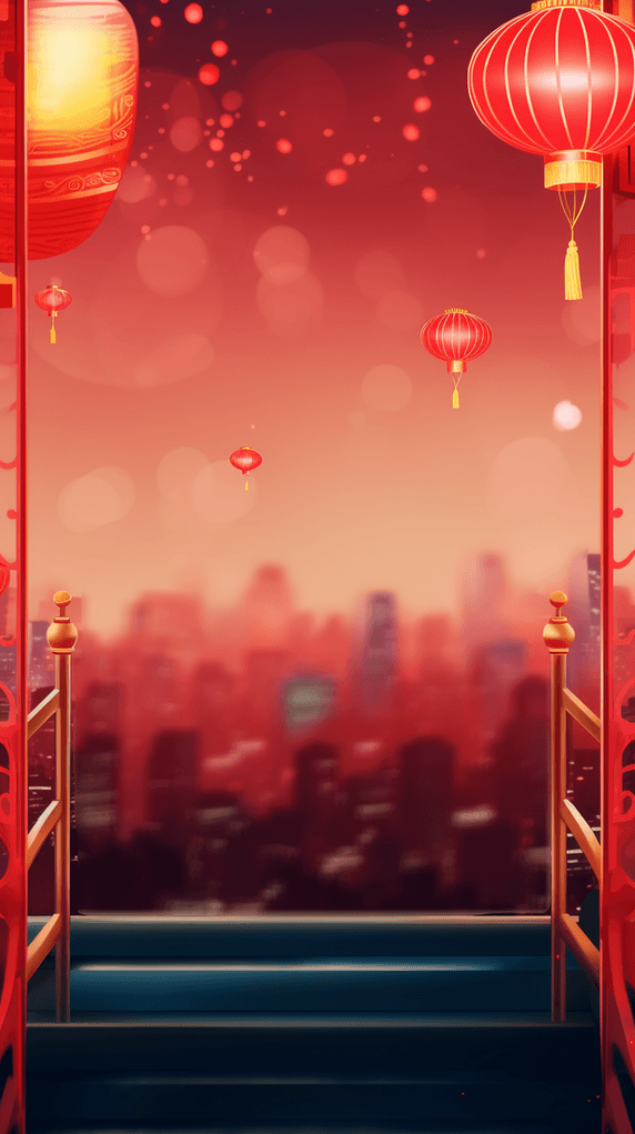 创意国风年货节新年烟花除夕春节元宵节夜景