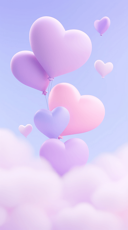 创意云层中浪漫甜蜜爱心气球紫色温馨插画