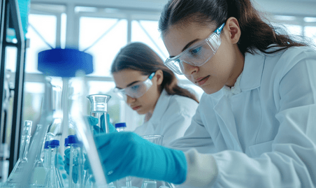 创意医疗化学年轻女科学家在临床实验室试验研究
