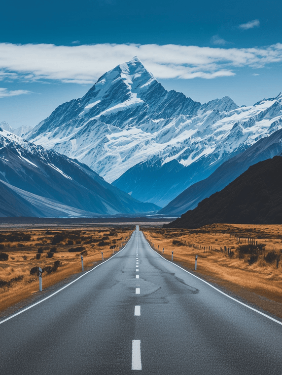 创意雪山下的公路新西兰自驾风光企业新年励志配图