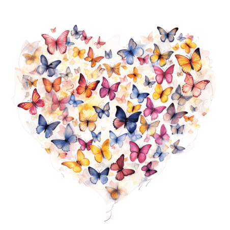 创意装饰水彩情人节爱心蝴蝶元素免抠图案