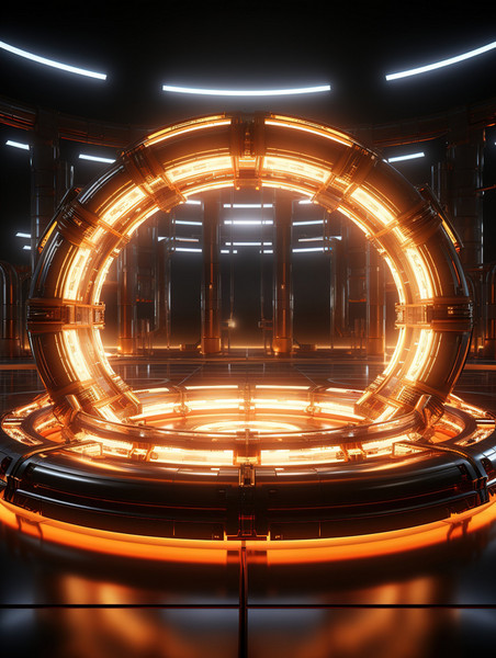 创意橙色科技科幻黑金色通道圆形矩形发光电商背景