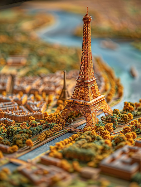 创意巴黎铁塔城市地标建筑法国微距摄影插画设计