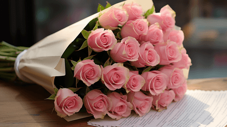 创意情人节一束粉色的玫瑰花素材摄影照片