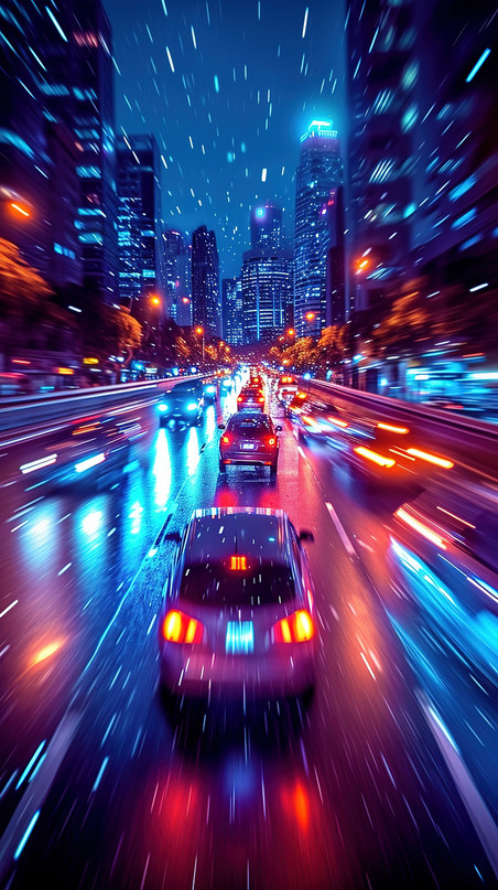 创意灯光汽车夜间快速运动光束光线行驶城市车灯车流量