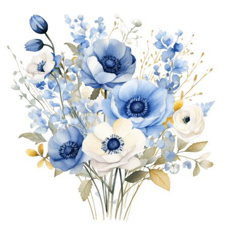 创意3d蓝色花束水彩蓝色花朵春天元素免抠图案