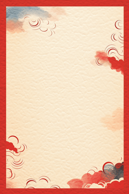 创意红色新年中国风复古边框黄色底部背景信纸