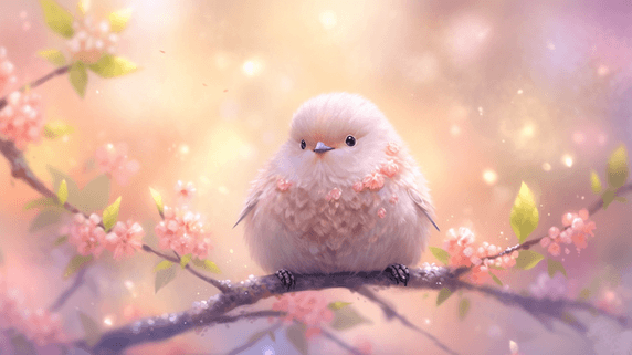 创意可爱呆萌动物春天春季站在枝头上小鸟插画16