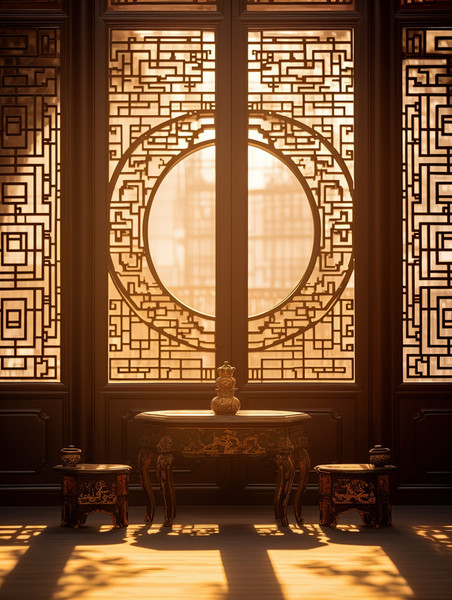 创意窗户光影传统建筑中式美学夕阳