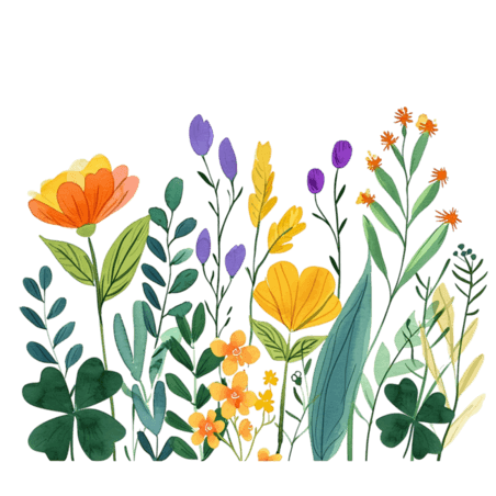 创意春天花草植物花朵手绘元素插画