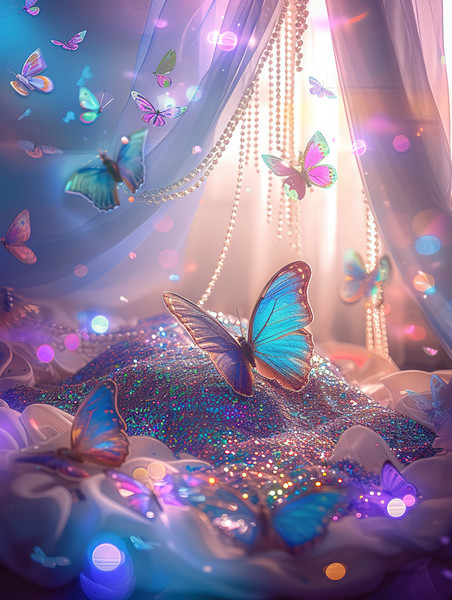 创意梦幻般的蝴蝶粉彩闪光素材浪漫壁纸