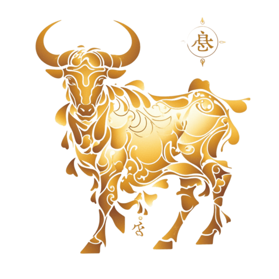 金色纹理动物创意十二生肖老牛金箔剪纸元素手绘