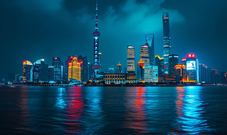 创意上海的天际线地标外滩建筑夜景