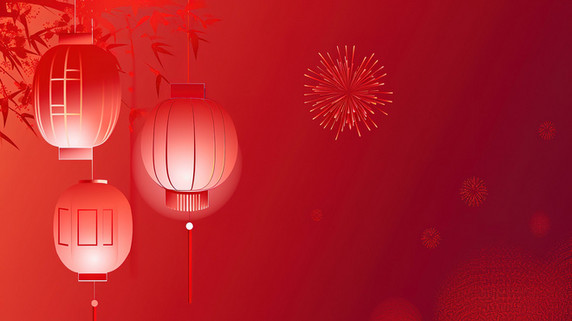 创意红色中国灯笼和烟花春节素材