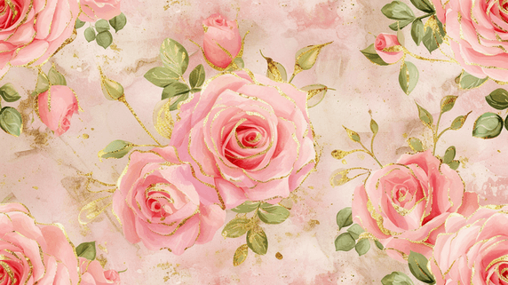 创意粉色春天玫瑰花家纺面料花纹底纹背景浪漫盛开的花朵插画8