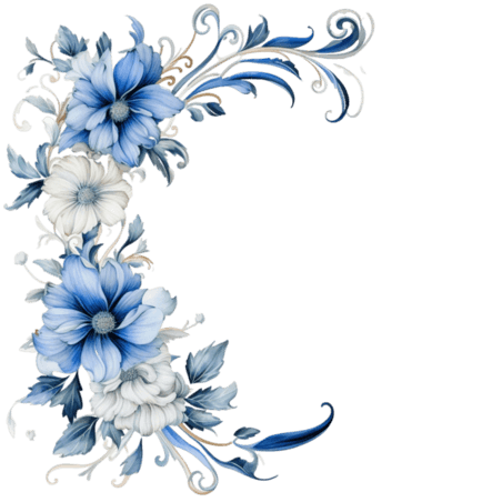 创意简单蓝色画框元素免抠水彩植物头像框边框春天复古图案