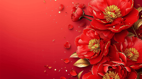 创意春节红色牡丹植物喜庆花开富贵背景6