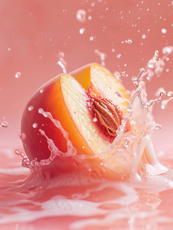 创意水果桃子水花飞溅生鲜摄影照片