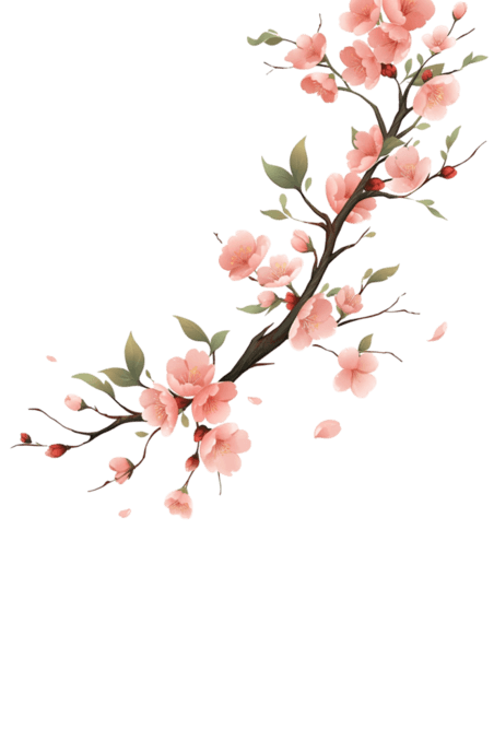 创意手绘春天元素盛开的樱花树枝水彩花卉植物