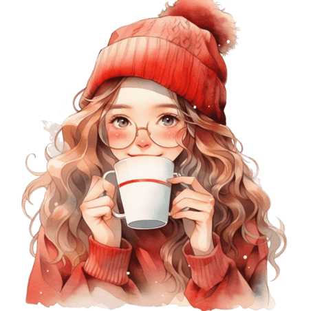 创意冬天新年手绘元素可爱女孩咖啡温暖头像圣诞