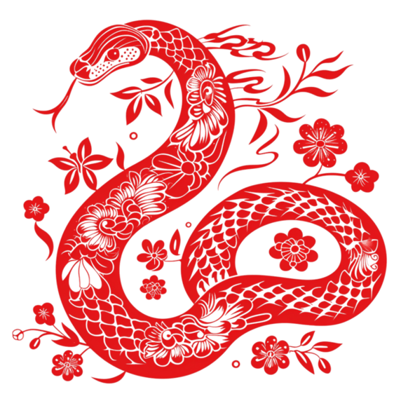创意窗花红色剪纸风传统十二生肖蛇