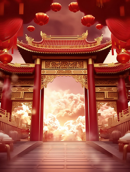 创意新年红色大气年货节春节开门红春节背景