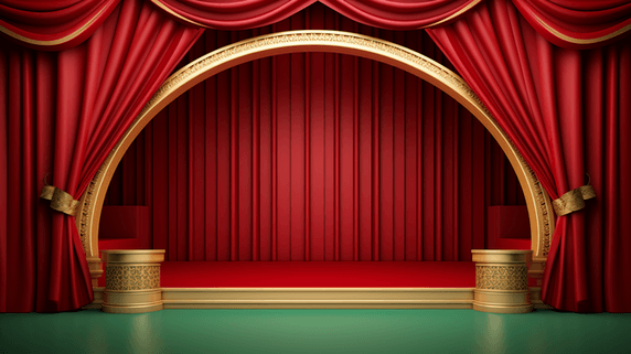 创意红绿配色中式年会舞台红色帷幕颁奖典礼背景