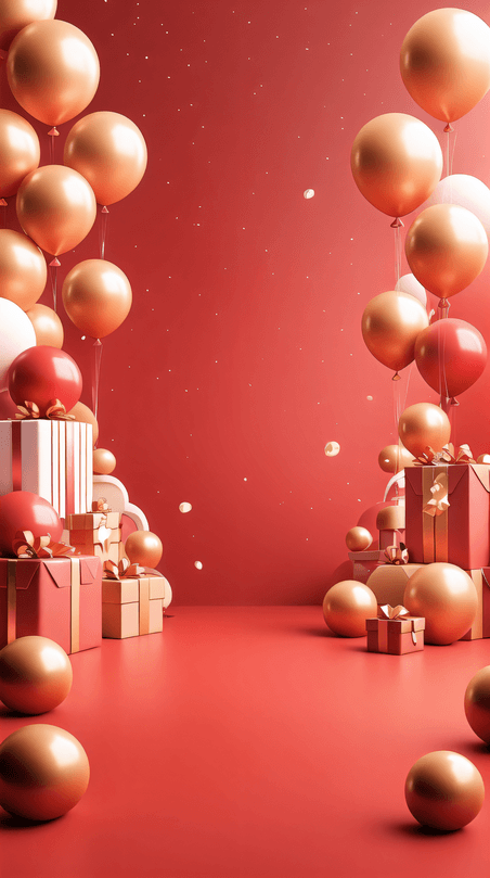气球红色礼物新年商业年货节春节电商背景