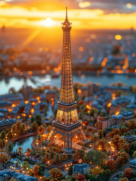 城市地标建筑法国巴黎铁塔微距摄影插画