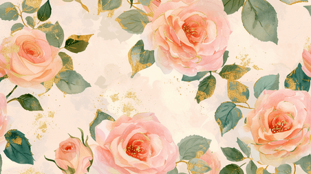 春天玫瑰花家纺面料花纹底纹背景创意粉色浪漫盛开的花朵插画10