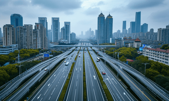 创意上海高架的路中交通运输公路城市