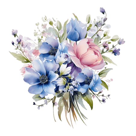 创意矢量蓝色花束元素水彩蓝色花朵春天免抠图案
