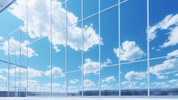 创意蓝色城市商务办公楼天空倒影背景