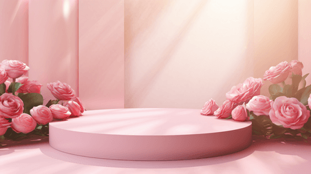 创意情人节礼品电商展示浪漫唯美粉色玫瑰场景110