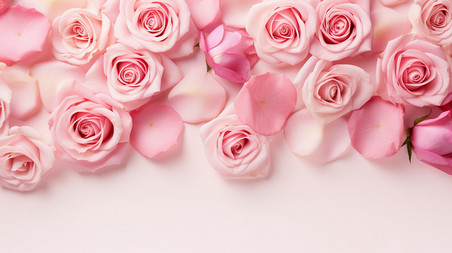 创意粉色玫瑰花瓣情人节浪漫唯美平铺摄影素材